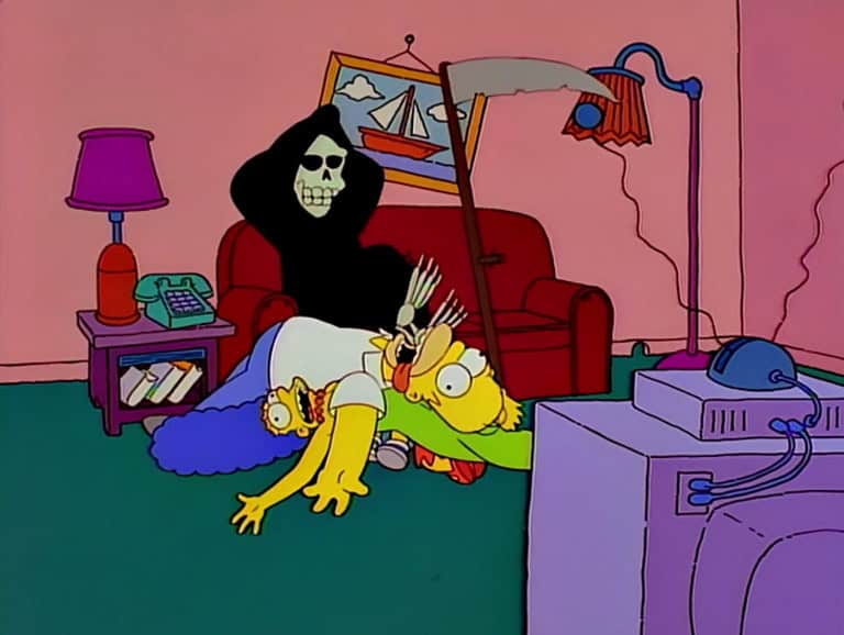 Couchgag aus „Hugo, kleine Wesen und Kang; 1.) Das Ding und ich 2.) Der Schöpfungs-Napf 3.) Bürger Kang“ (Staffel 8)